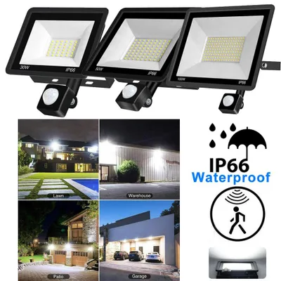 Produktbild von LED Fluter mit Bewegungsmelder Außen Baustrahler IP66 Wasserdicht LED Strahler Scheinwerfer Ultra Hell 6500K Kaltweiß Außenstrahler für Garten Garage