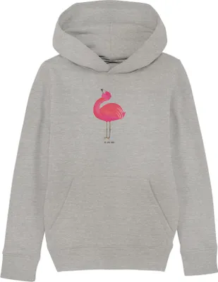 Produktbild von Mr. & Mrs. Panda Kinderpullover Flamingo Stolz 7-8 Jahre (122/128) - Heather Grey - Geschenk, Mama, Pullover, Kapuzenpullover, Hoodie, Tochter, Kinderbekleidung, Sweater