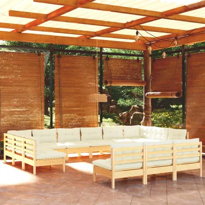 Produktbild von Möbel 13-tlg. Garten-Lounge-Set mit Creme Kissen Massivholz Kiefer - Gartenmöbelgarnituren 3097235