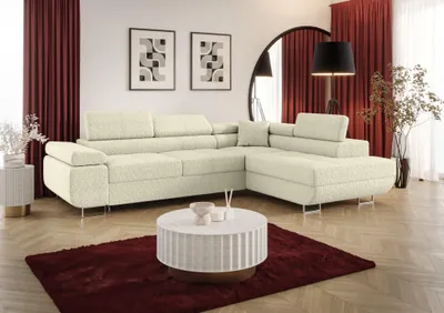 Produktbild von Ecksofa Schlafsofa Sofa MONARO Stoff Quelle Creme Ottomane Rechts