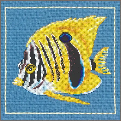 Immagine prodotto di Kit per ricamo a punto croce Lanarte "Animali, pesce zebra giallo", schema per il conteggio, 21x20cm