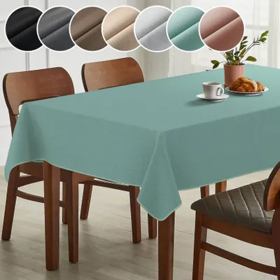 Produktbild von Tischdecke Leinen-Optik - MILA Premium Stoff-Tischtuch mit Beschichtung Tischwäsche Stoff-Tischdecke uni Mint 140x500cm mit Paspelband