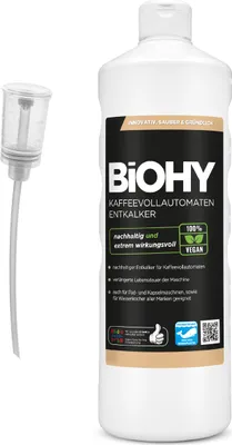 Produktbild von BiOHY Kaffeevollautomaten Entkalker (1l Flasche) + Dosierer | Ideal zur Entkalkung von allen Kaffeemaschinen & Espressomaschinen | Ca. 20 Entkalkungsvorgänge/Flasche