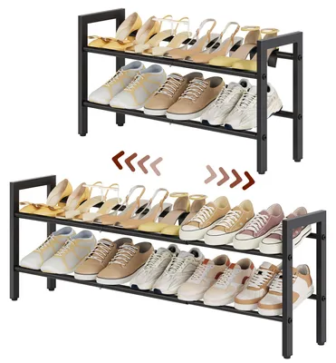 Immagine prodotto di Scaffale per scarpe in metallo, a 2 ripiani, estraibile, nero, per l'ingresso