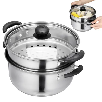 Kochtopf Edelstahl 20 cm 3 L mit Dampfeinsatz ofenfest