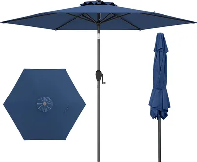 Zdjęcie produktu dla COSTWAY parasol 230cm, parasol ogrodowy z korbką i 6 żebrami, składany pod kątem 35° po obu stronach, parasol na taras, parasol na targ granatowy