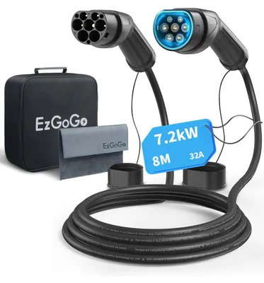 Image de Câble de recharge pour voiture - Connecteur Type 2 - Puissance de 7,2 kW - Longueur de 8 mètres - Pour véhicules électriques