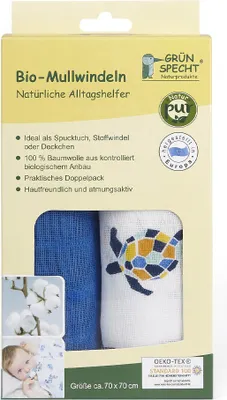Produktbild von 2 Mullwindeln 70x70cm - Meerestiere