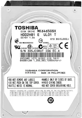 Image de Disque dur Toshiba 640Gb MK6465GSX 8Mb Cache 5400Rpm Sata II 2,5 "pouces