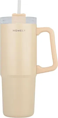 Image de ESTIA | Mug isotherme - Mug isolant - avec paille - beige - Mug à café - 900 ml - Tasse isotherme