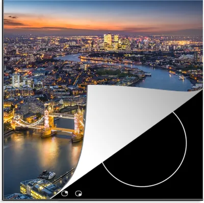 Produktbild von KitchenYeah© Herdabdeckplatte Sonnenaufgang - London - Skyline , 78x78cm, Küche Deko, Glaskeramikkochfeld Herdabdeckung, Abdeckplatte fùr Kochfeld