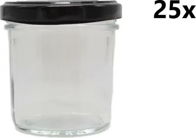 Obrázek produktu pro Zavařovací sklenice 120 ml čirá 25 ks VČETNĚ ČERNÝCH VÍČEK, Počet kusů v balení: 25