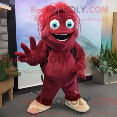 Produktbild von Kastanienbraunes REDBROKOLY Betta-Fisch-Maskottchen-Kostüm bekleidet mit Caprihose und Fäustlingen