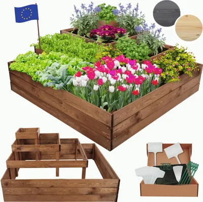 Produktbild von MODO24 Hochbeet Holz, Pflanzkasten, Massivholz, Kiefer, Kräuterbeet, Blumenkasten, Garten, Terrasse, 54x119x119 cm, Braun, ZP08