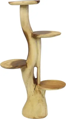 A multi-tiered wooden plant stand.