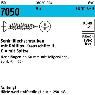 Produktbild von Reyher  Blechschrauben ISO 7050 A 2 6,3 x 19 -C-H A 2 (500 Stück)