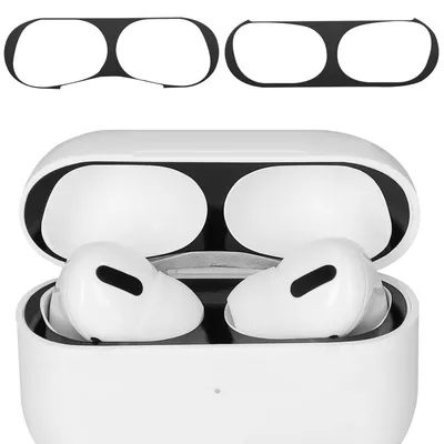 Zdjęcie produktu dla naklejka chroniąca przed kurzem kwmobile kompatybilna z Apple Airpods Pro 2 - metalowe naklejki chroniące przed kurzem w kolorze czarnym