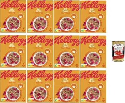 Produktbild von Kellogg’s All-Bran Fibre Plus 12×500g – ballaststoffreiche Weizenkleie-Cerealien, knuspriges Frühstück für Energie & Wohlbefinden, Familienvorrat + Italian Gourmet polpa