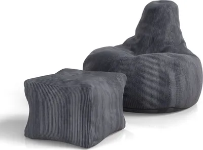 Produktbild von Juskys Sitzsack Chillex L mit Hocker - Cord Sessel - Gaming & Lesesessel - Dunkelgrau