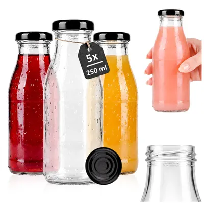 Zdjęcie produktu dla SuperButelki - 5x Butelka szklana SOK 250ml, na soki, nalewki, wodę, wodę 1 sztuka 0,25l z zakrętką, uniwersalne butelki szklane, zestaw butelek