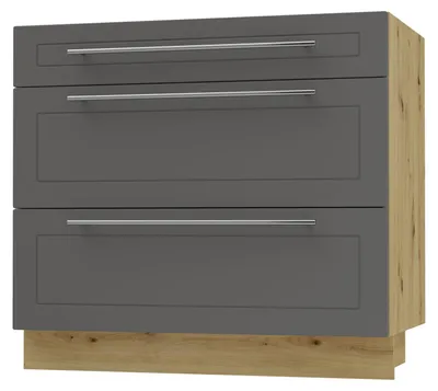 Immagine prodotto di Base a estrazione totale KVANTUM 90 cm, colore corpo e frontale selezionabile (Q-D3A/90), grafite opaco, rovere artigianale