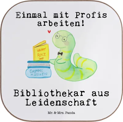 Produktbild von Mr. & Mrs. Panda Holzuntersetzer Bibliothekar Leidenschaft - Weiß - Geschenk, gläseruntersetzer, Coaster, Bücherwurm, Buchhandlung, Bibliothek, Untersetzer Glas, Spruch