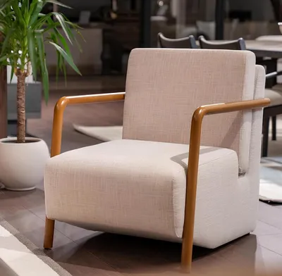 Obrázok produktu pre Dizajnové béžové látkové kreslo Štýlové relaxačné kreslo Elegantné kreslo