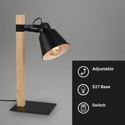 Produktbild von Tischleuchte Briloner Holz Schwarz E27 Tischlampe Metall