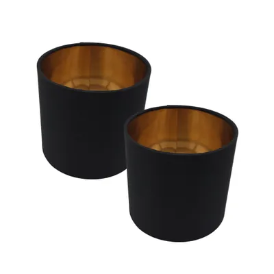 Produktbild von 2 Stück Lampenschirm E14 Ø12cm Durchmesser Schwarz Gold Rund Retro Vintage Stofflampenschirm Leuchtenschirm Textilschirm Ersatzschirm Leinenschirm