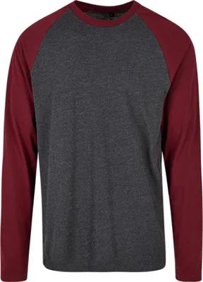 Produktbild von Build Your Brand Basic BB023 | Herren Contrast Raglan Longsleeve Langarmshirt - Farbe: Charcoal/Cherry - Größe: XL