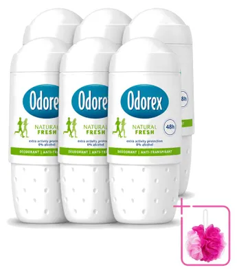 Productafbeelding van 6 x Odorex Deodorant Roller Natural Fresh - 50 ml - Voordeelverpakking - 6 stuks