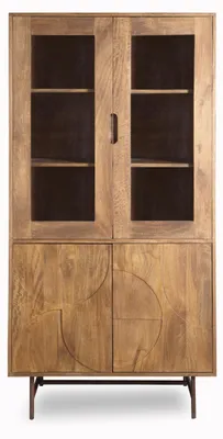 Produktbild von GAUDI Vitrine 88x175 cm Massivholz Mango – Vitrinenschrank mit 2 Glas- und 2 Holztüren