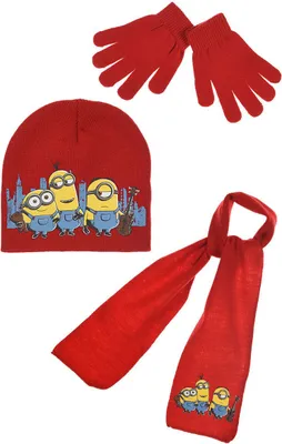 Produktbild von Minions Kinder Winter-Set 3-tlg. Mütze, Schal und Handschuhe Rot, Größe:54