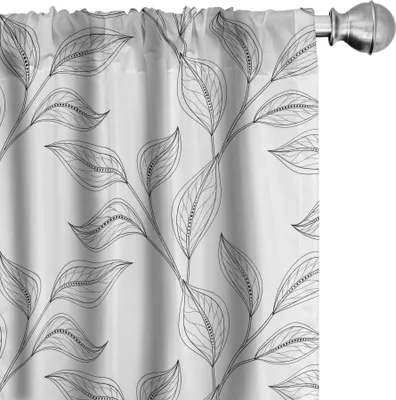 Produktbild von ABAKUHAUS Schwarz und weiß Vorhänge, Gardinen, Einfarbiges Garten-Muster mit stilisiertem Blatt-böhmischem natürlichem Thema, 2 Stück 75 x 245 cm, Weiß Schwarz