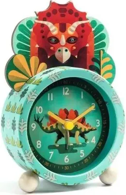 Produktbild von Djeco Kinderwecker Dinosaurierdesign, geräuschloses Quarzwerk, Licht, 8,5x13,5x4 cm, Uhr-Lesen-Lernen