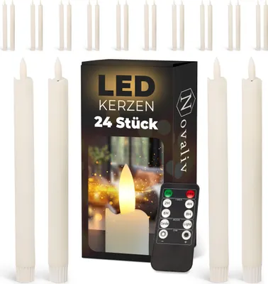 Produktbild von LED Stabkerzen 24 Stück ECHTWACHS WEISS - mit Timer Funktion 6 Stunden - 23cm Höhe für Kerzen 2,2cm Durchmesser 2 AAA Batterien notwendig LED Stabkerzen 4er Set 6x WEISS bewegliche Flamme Licht