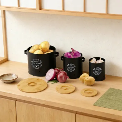 Produktbild von Aufbewahrungsbehälter-Set für Gemüse 3 Gemüseaufbewahrungsbehälter 4 l Kartoffel-, Zwiebel- und Knoblauch-Aufbewahrungsset, Kartoffelaufbewahrungsbox