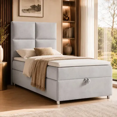 Produktbild von Best for Home Boxspringbett mit Bettkasten Trinity K2-SINGLE 80x200 Bonellfederkern inkl. Topper – Silber