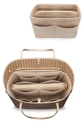 Produktbild von Taschenorganizer aus Filz – Einsatz mit Reißverschluss für Handtasche – Beige – Groß