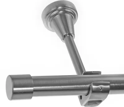 Produktbild von Edelstahl Look Gardinenstange 20mm Wandträger 1-läufig Kappe, Länge wählbar H50 E30 R