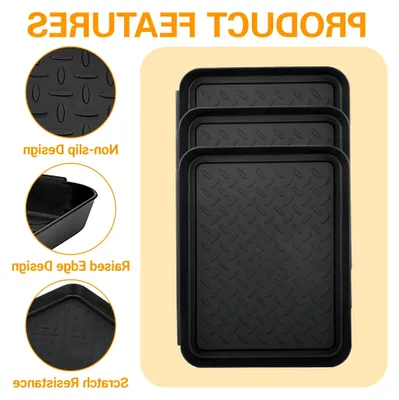 Produktbild von 3 Stück Schuhabtropfschale aus Kunststoff, 35 x 27,5 x 3 cm, mit erhöhtem Rand, Set für Regen- und Schneetage