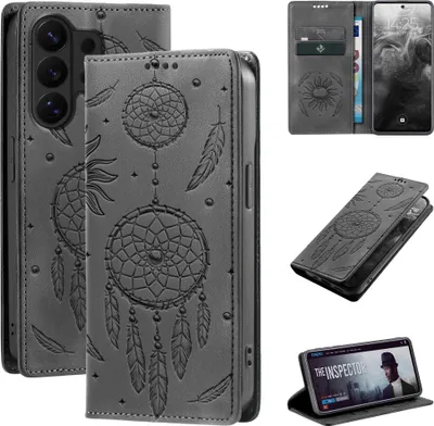 Produktbild von Handyhülle für Samsung Galaxy S26 Ultra RFID Schutz Klapphülle Case Cover Blumen Design Traumfänger Schutzhülle Farbe: Schwarz