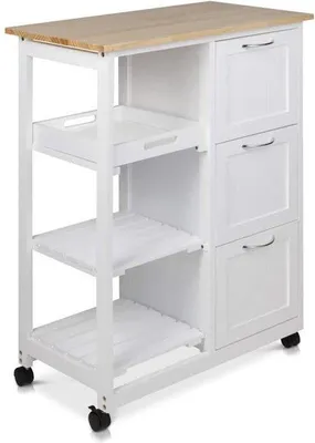 Immagine prodotto di Carrello da cucina Famanu con 3 ripiani e 3 cassetti - Bianco/Naturale