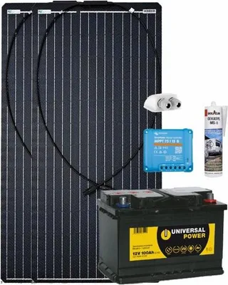 Zdjęcie produktu dla Zestaw solarny do kampera 200 W 100 Ah Akumulator Victron MPPT Regulator ładowania słonecznego Camper Autark