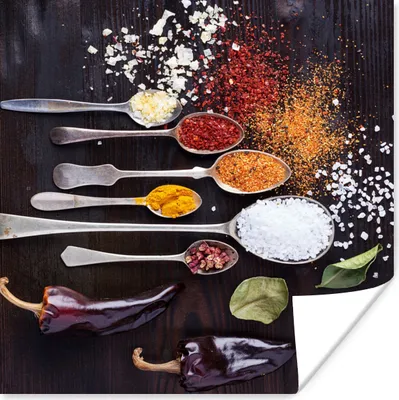 Produktbild von MuchoWow® Poster Kräuter - Löffel - Gewürze - Industrie 50x50 cm - Wohnzimmerdekoration