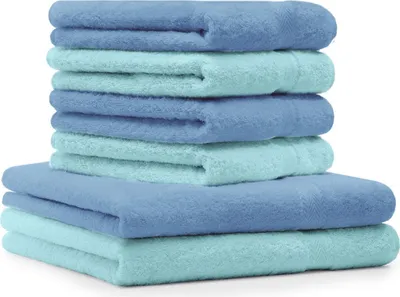 Produktbild von Betz 6-tlg. Handtuch-Set PREMIUM - 2 Liegetücher 4 Handtücher 100% Baumwolle  Farbe: hellblau und türkis