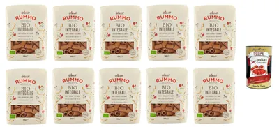 Produktbild von Rummo Pasta Integrale Mezzi Rigatoni N° 51, Vollkornnudeln Nudeln Vollkorn Italienische Pasta 10x 500g + Italian Gourmet polpa 400g