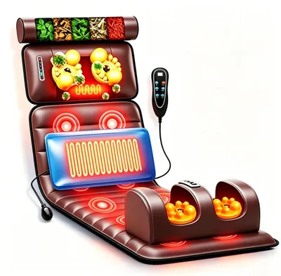 Image de Tapis de massage électrique portable pour tout le corps - Coussin de massage - Chauffage - Massage par vibrations - Massage pétrissant - Massage des pieds - Prise européenne