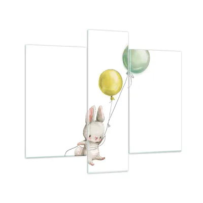Produktbild von Bilder auf glas - 3 Teile - Häschen Luftballons Kinder - 95x80cm - Glasbilder - Wandbilder - Bilder - zum Aufhängen bereit - Wanddekoration aus Glas - Glas Bilder - Wandbild auf Glas - GCB95x80-4731