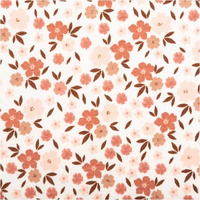Produktbild von Baumwolljersey Blumen wollweiß rosa braun Meterware